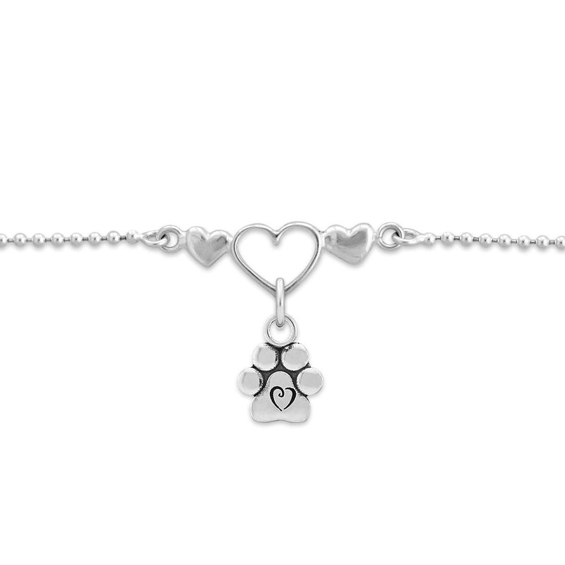 Paw Print Anklet, Sterling Silver One Love Ankle Bracelet w/Puppy Love Paws