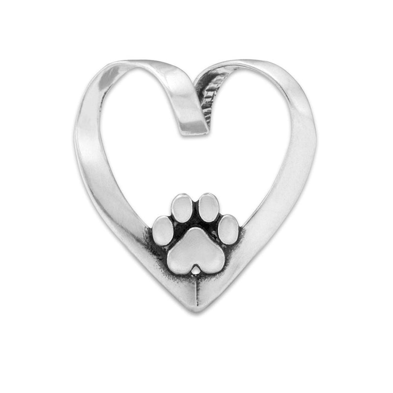 Heart and Paw Necklace, Heart Dog Slide