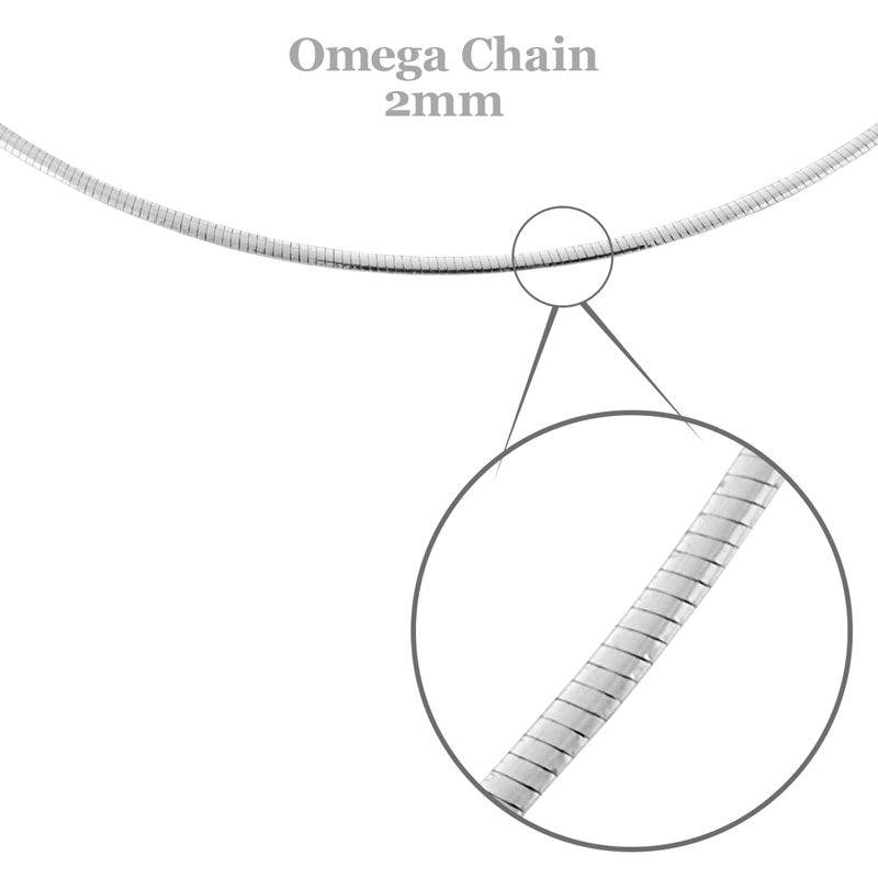 Sterling Silver Oval Omega Chain 2mm, 18