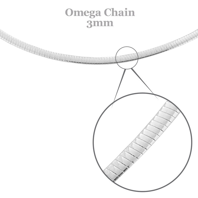 Sterling Silver Reversible Omega Chain 3mm, 16