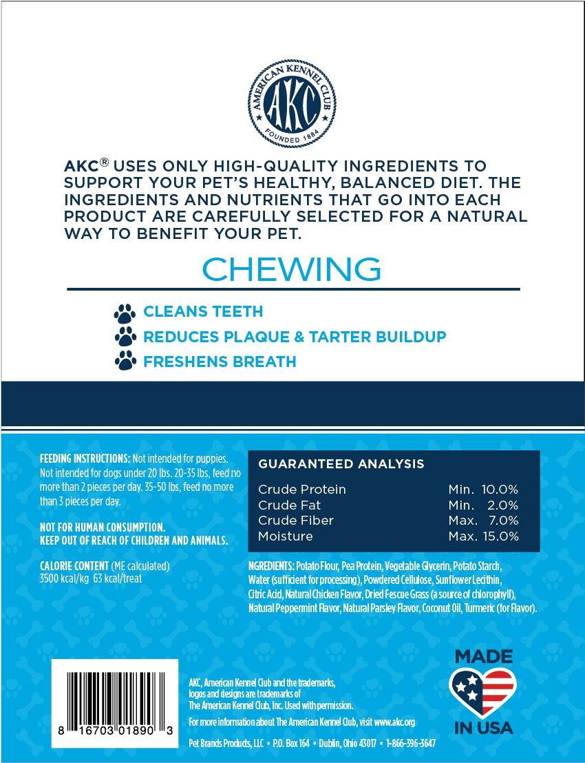 American Kennel Club Treats AKC Natural Dental Chews Dog Treats, Large, 4 count