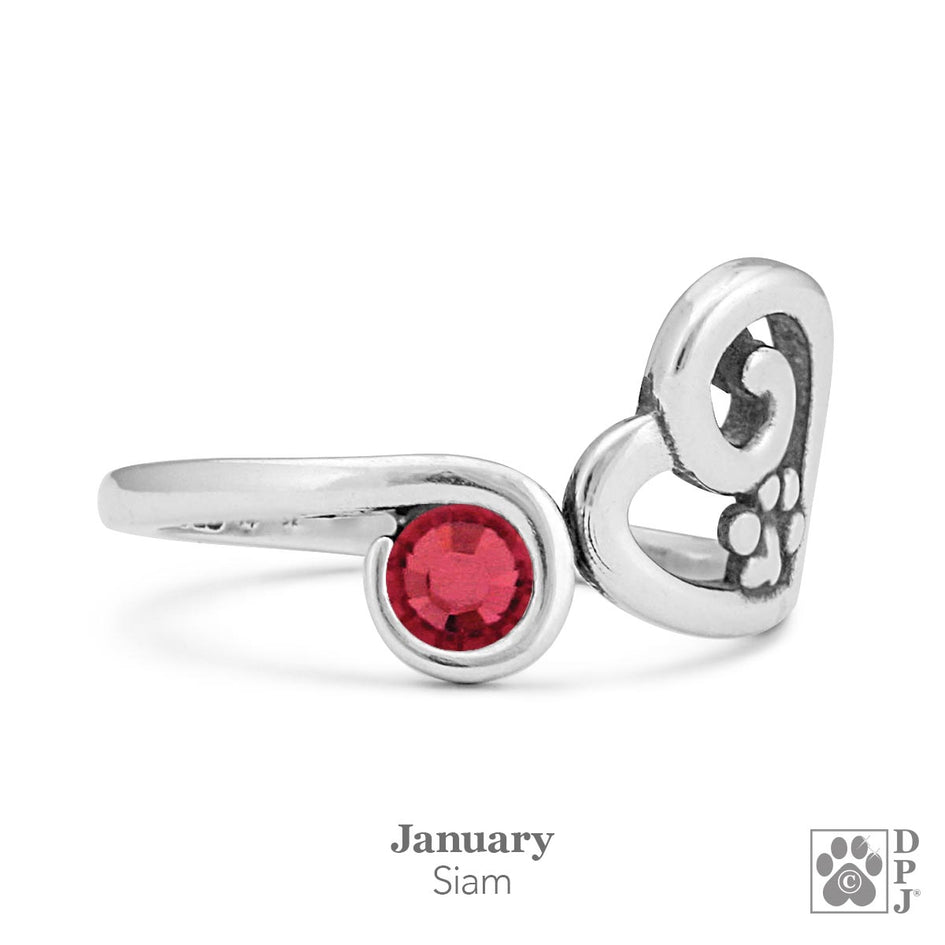 Sterling Silver Pawer of Love Adjustable Ring w/Crystal