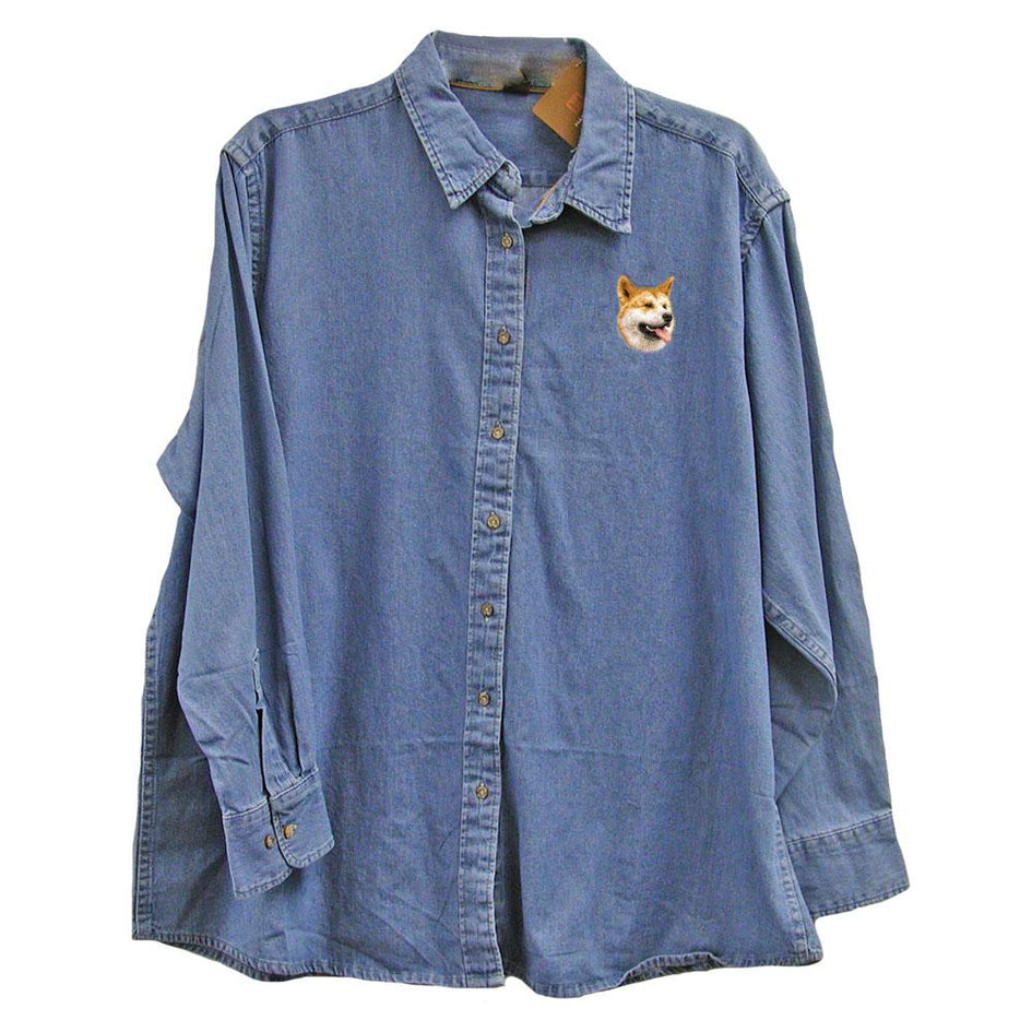 Embroidered Ladies Denim Shirts  2X Large Shiba Inu D91