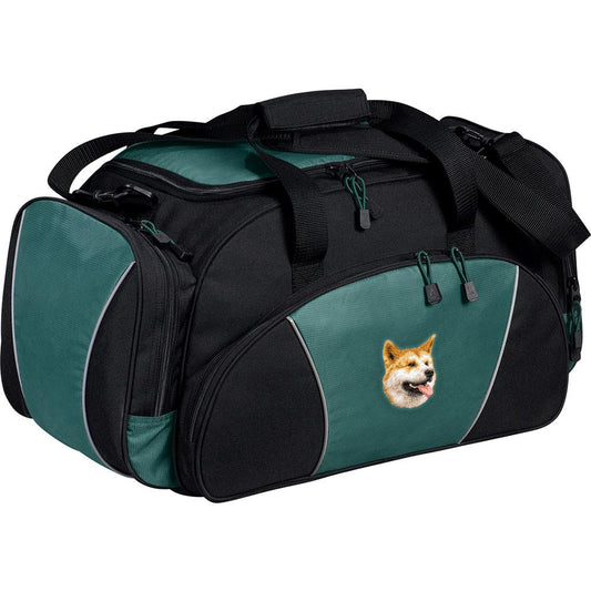 Embroidered Duffel Bags Hunter Green  Shiba Inu D91