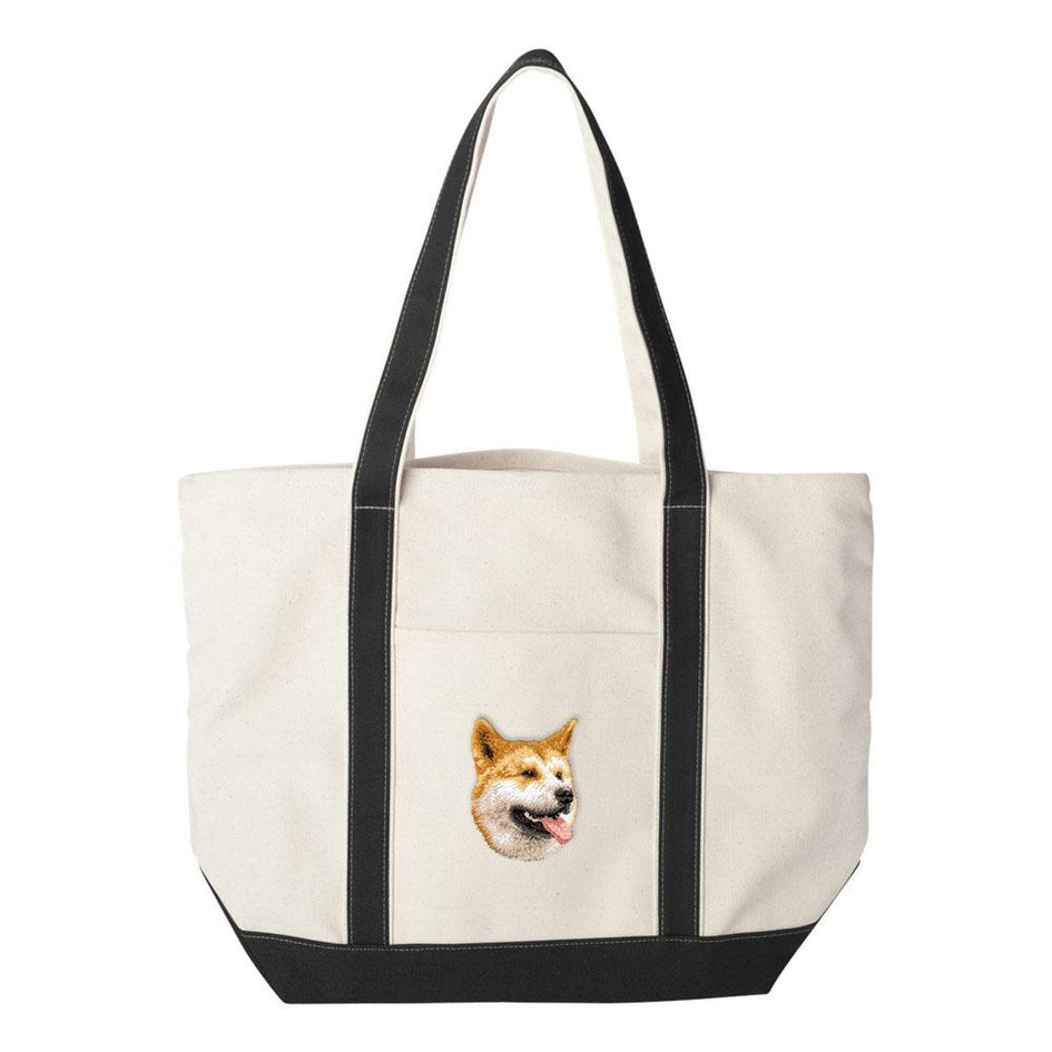 Embroidered Tote Bag Black  Shiba Inu D91