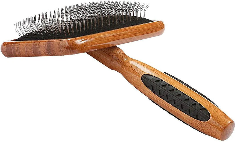 Bass Brushes Large De-matting Slicker Style Dog Brush, Bamboo-Dark Finish