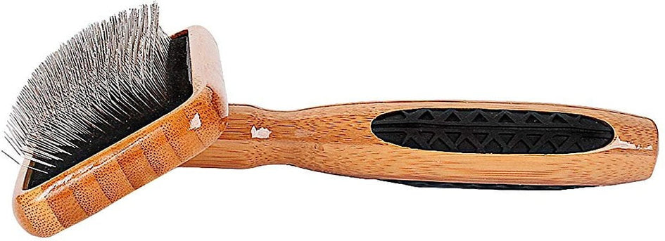 Bass Brushes Medium De-matting Slicker Style Dog Brush, Bamboo-Dark Finish
