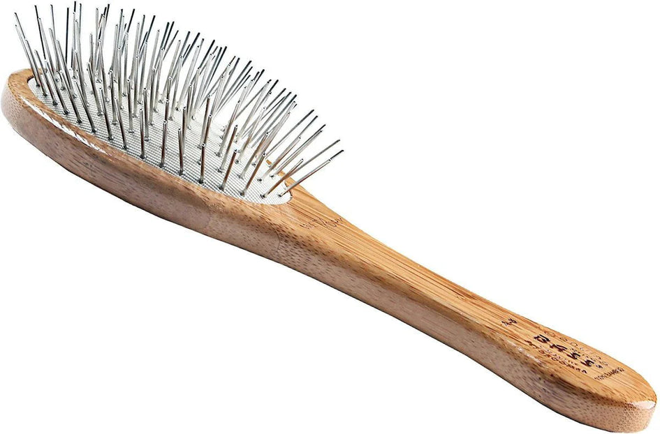Bass Brushes Style & Detangle Dog Oval Brush, Bamboo-Dark Finish, Medium