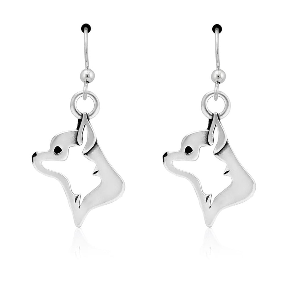 Chihuahua Earrings Head Design in Sterling Silver in French Hook.