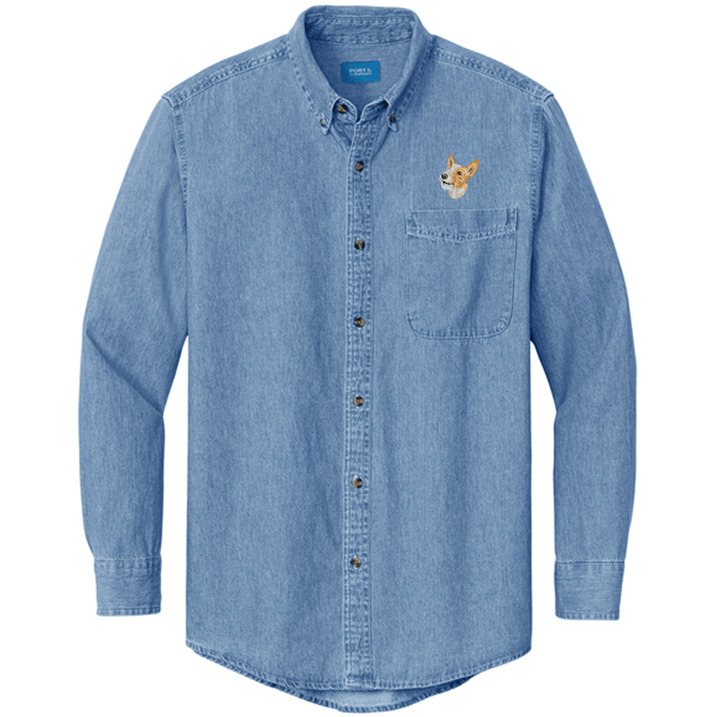 Portuguese Podengo Pequeno Embroidered Men's Denim Shirt