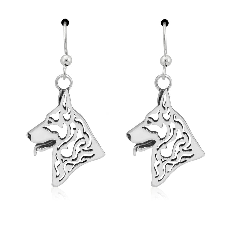 German Shepherd Earrings in Sterling Silver