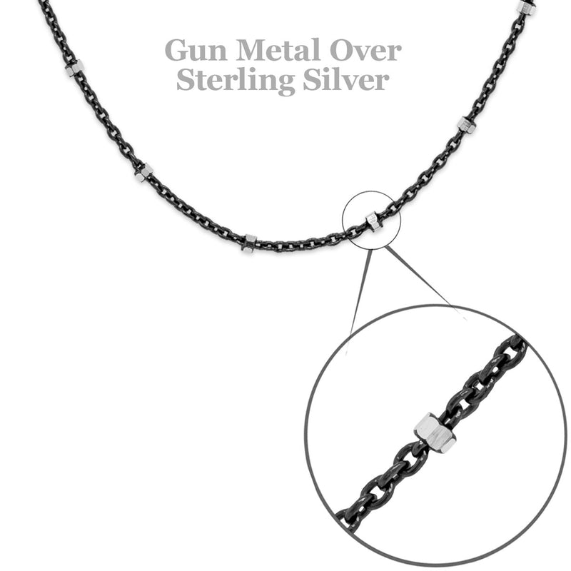 2 Tone Gun Metal Over Sterling Diamond Cut Satellite Necklace 16