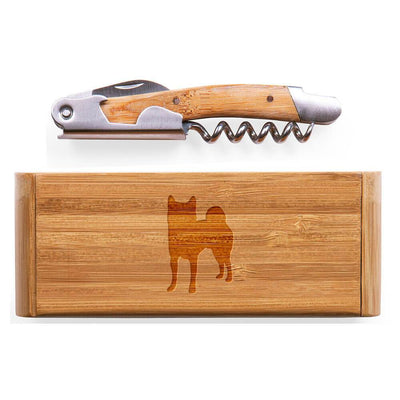 Shiba Inu Elan Bamboo Corkscrew with Laser Engraved Case