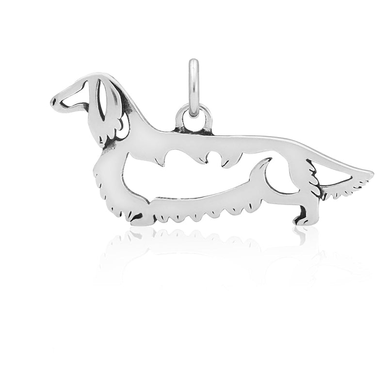 Sterling Silver Dachshund Necklace Jewelry, Longhaired