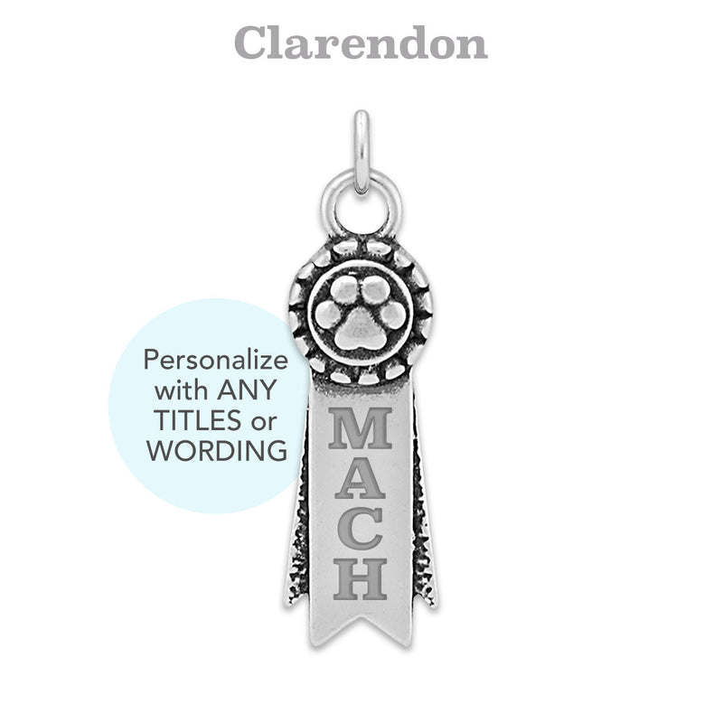 Personalized Rosette Paw Ribbon Pendant In Sterling Silver