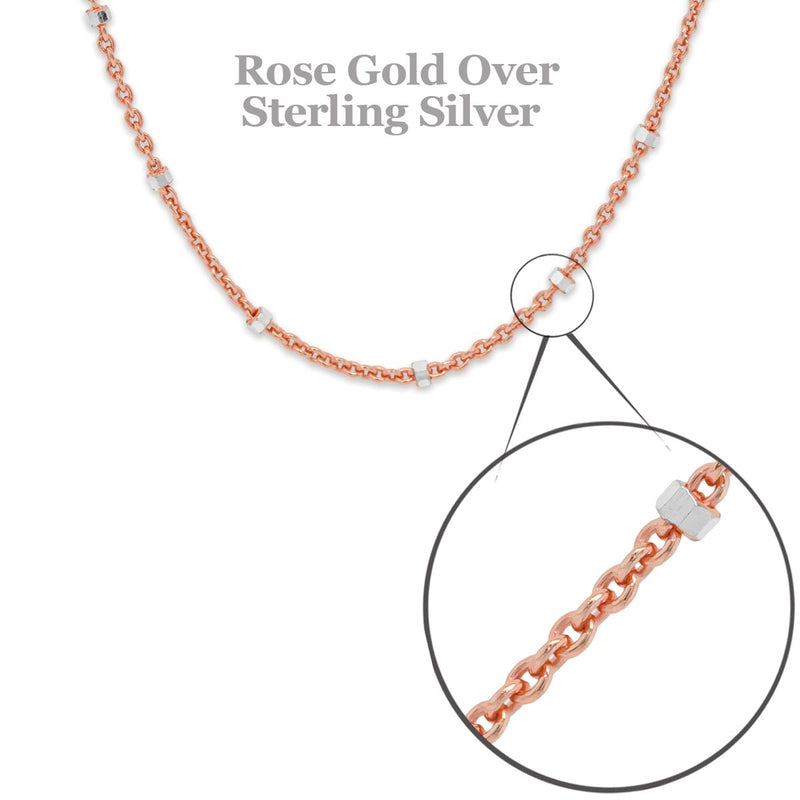 2 Tone 18K Rose Gold Vermeil Sterling Silver Satellite Chain 20
