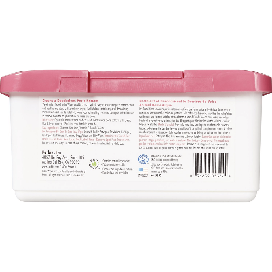 Petkin Dog & Cat Tushie Wipes, 100 count