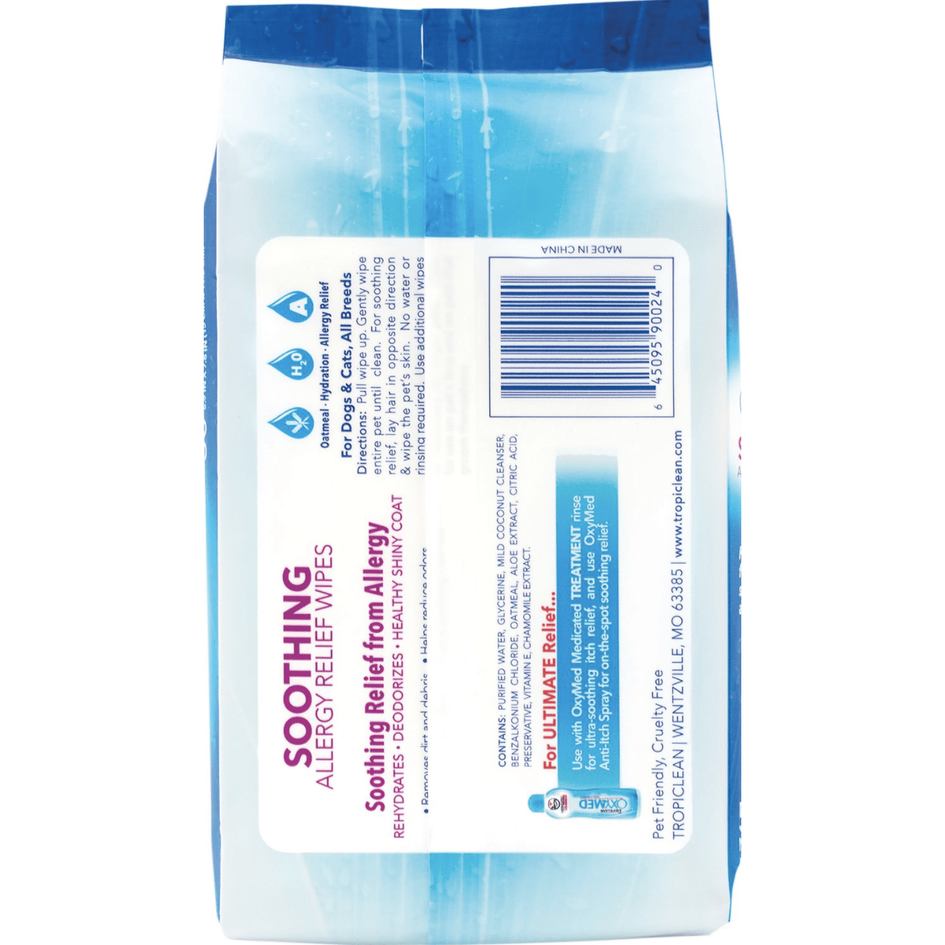 TropiClean Oxy Med Allergy Relief Wipes for Dogs & Cats, 50 count
