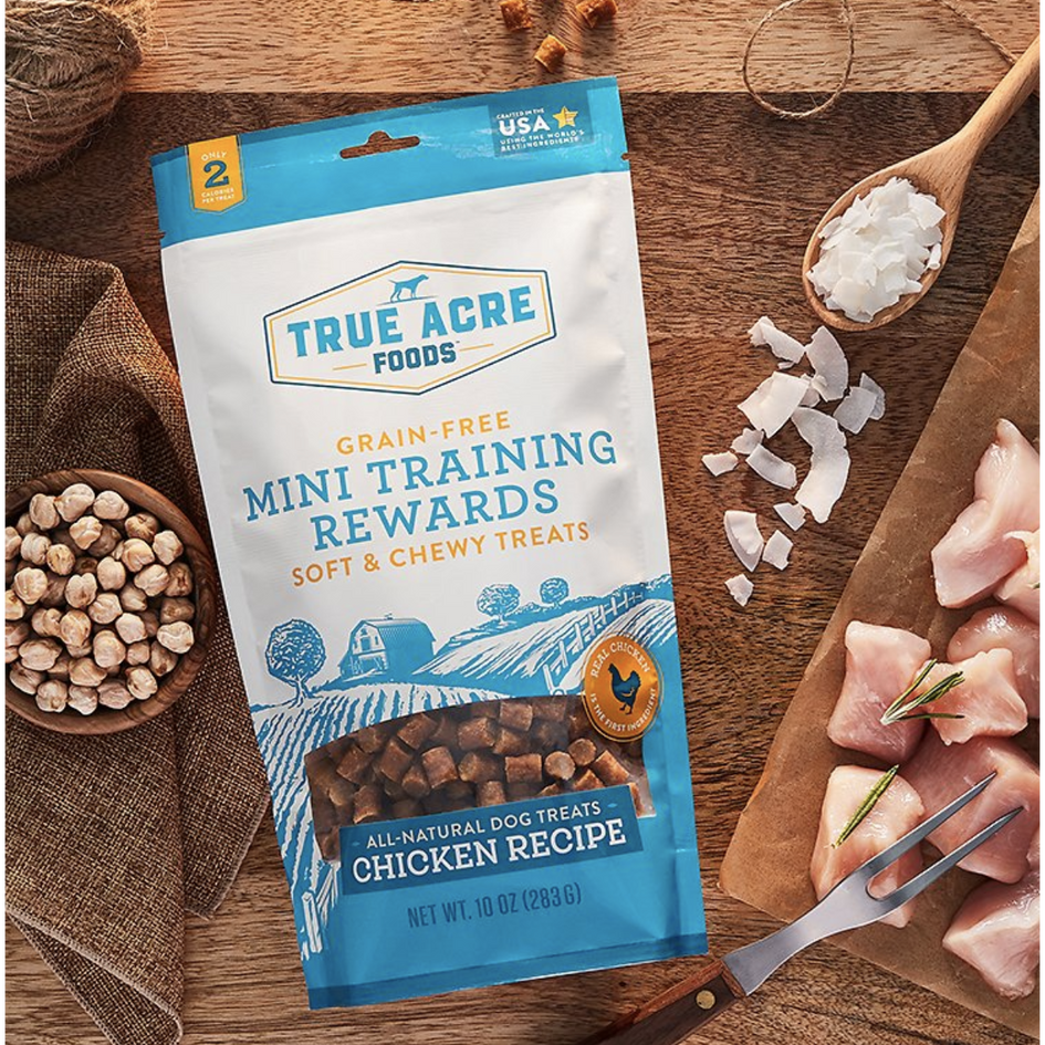 True Acre Foods Chicken Recipe Mini-Training Rewards Grain-Free Soft & Chewy Dog Treats, 10-oz bag