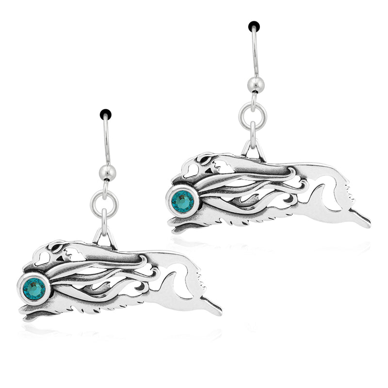 Australian Shepherd Crystal Ribbon Earrings in Sterling