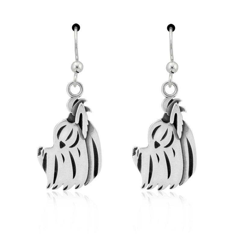 Yorkshire Terrier Earrings in Sterling Silver, Puppy Cut