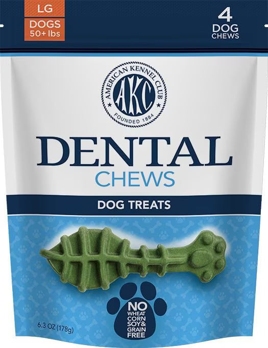 American Kennel Club Treats AKC Natural Dental Chews Dog Treats, Large, 4 count