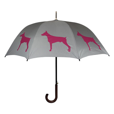Doberman Pinscher Umbrella Purple on Silver