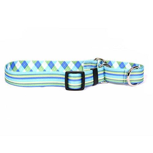 Yellow Dog Design Blue and Green Stripes Martingale Dog Collar