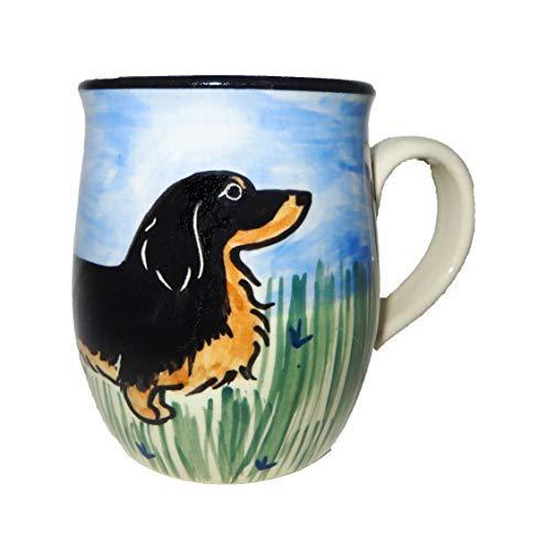 Dachshund, Longhaired Black and Tan, Hand-Painted Ceramic Mug