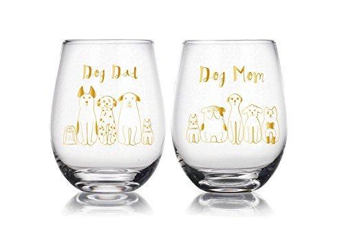 Dog Mom and Dog Dad Stemless Wine Glasses - Set of 2