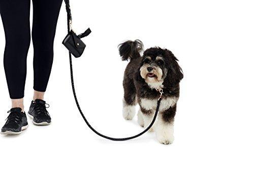 3 in 1 PU Leather Set with Adjustable Leash, Collar and Essentials Bag - Black