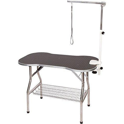 Flying Pig Heavy Duty Stainless Steel Pet Dog Cat Bone Pattern Rubber Surface Grooming Table with Arm/noose (Black, 32" L x 21" W)