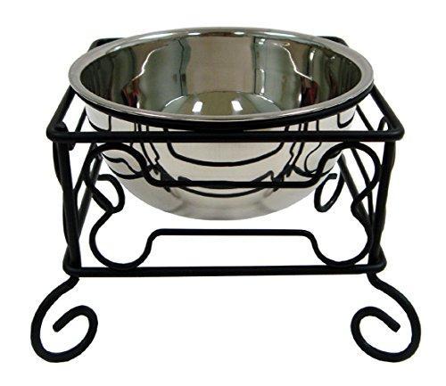 Black Wrought Iron Stand with Stainless Steel Feeder Bowl