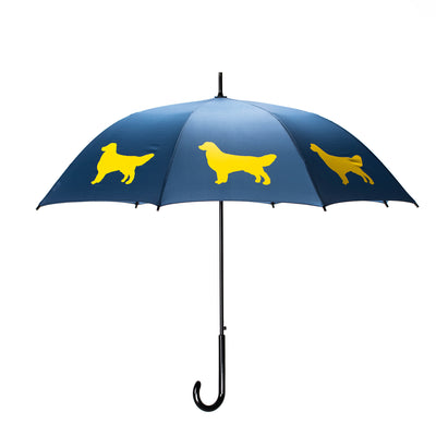 Golden Retriever Umbrella Gold on Navy Blue