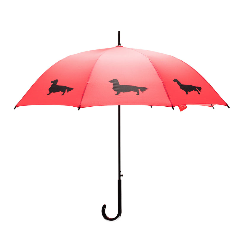 Long-haired Dachshund Umbrella Black on Red
