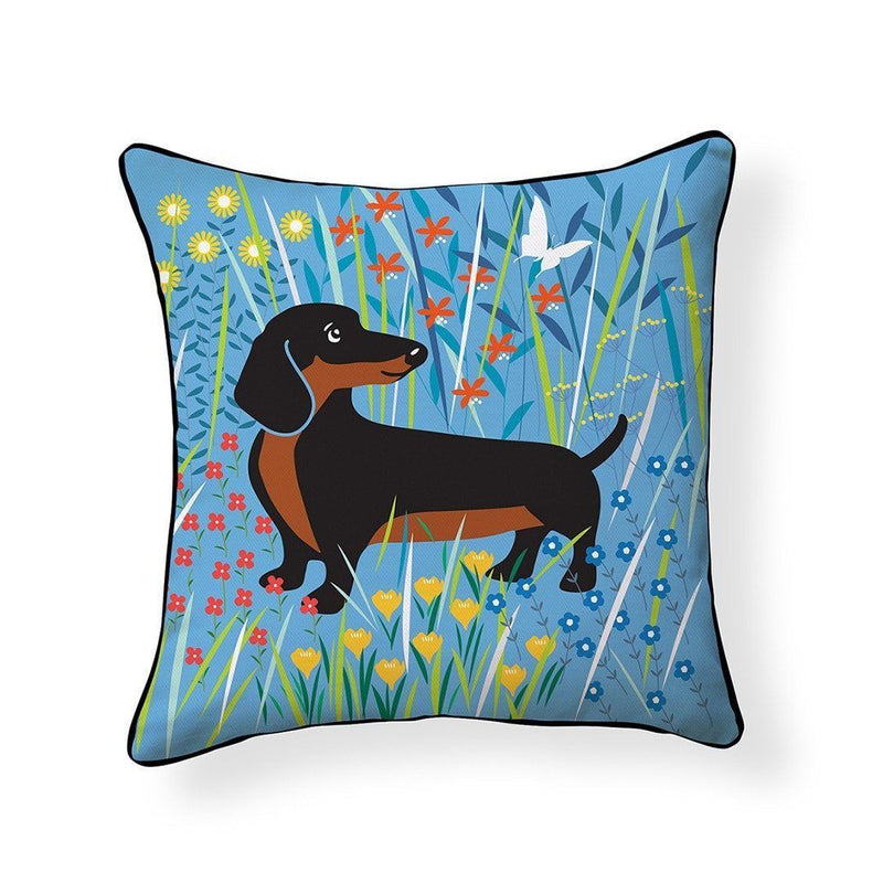 Floral Dachshund Pooch Decor Pillow